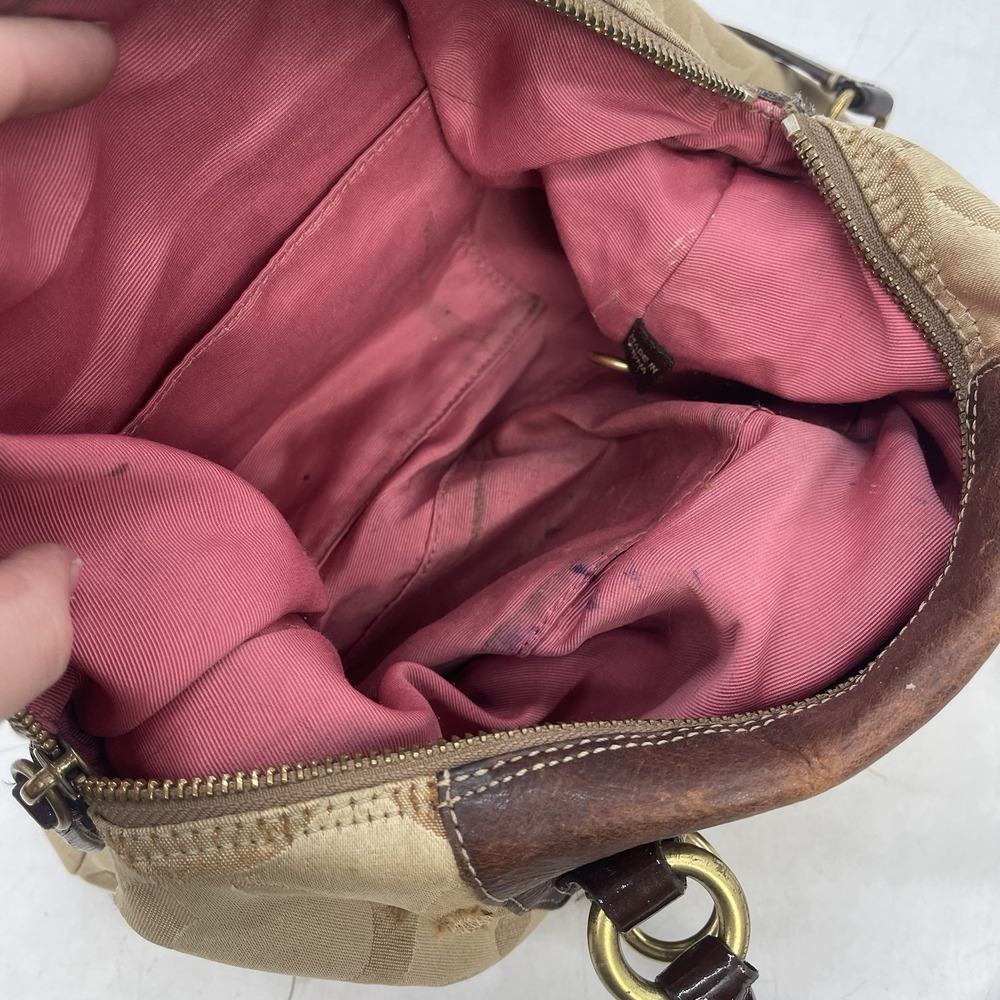 Coach Ashley Metallic Signature Carryall Logo Womens Brown Tan Leather Canvas - Picture 12 of 14
